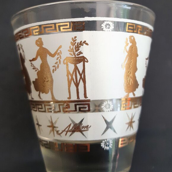 VTG Mid Century Set of 6 Lowball Whisky Glasses Tapered Aldon Goddess Starburst - Picture 9 of 15